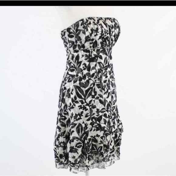 WHBM Black & White Abstract Floral Print Silk Sleeveless Ruffle Dress 6 - Picture 2 of 6